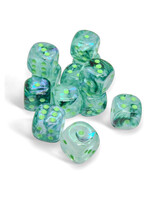 Chessex d6 Cube 16mm Borealis Luminary Kelp w/ light green (12)