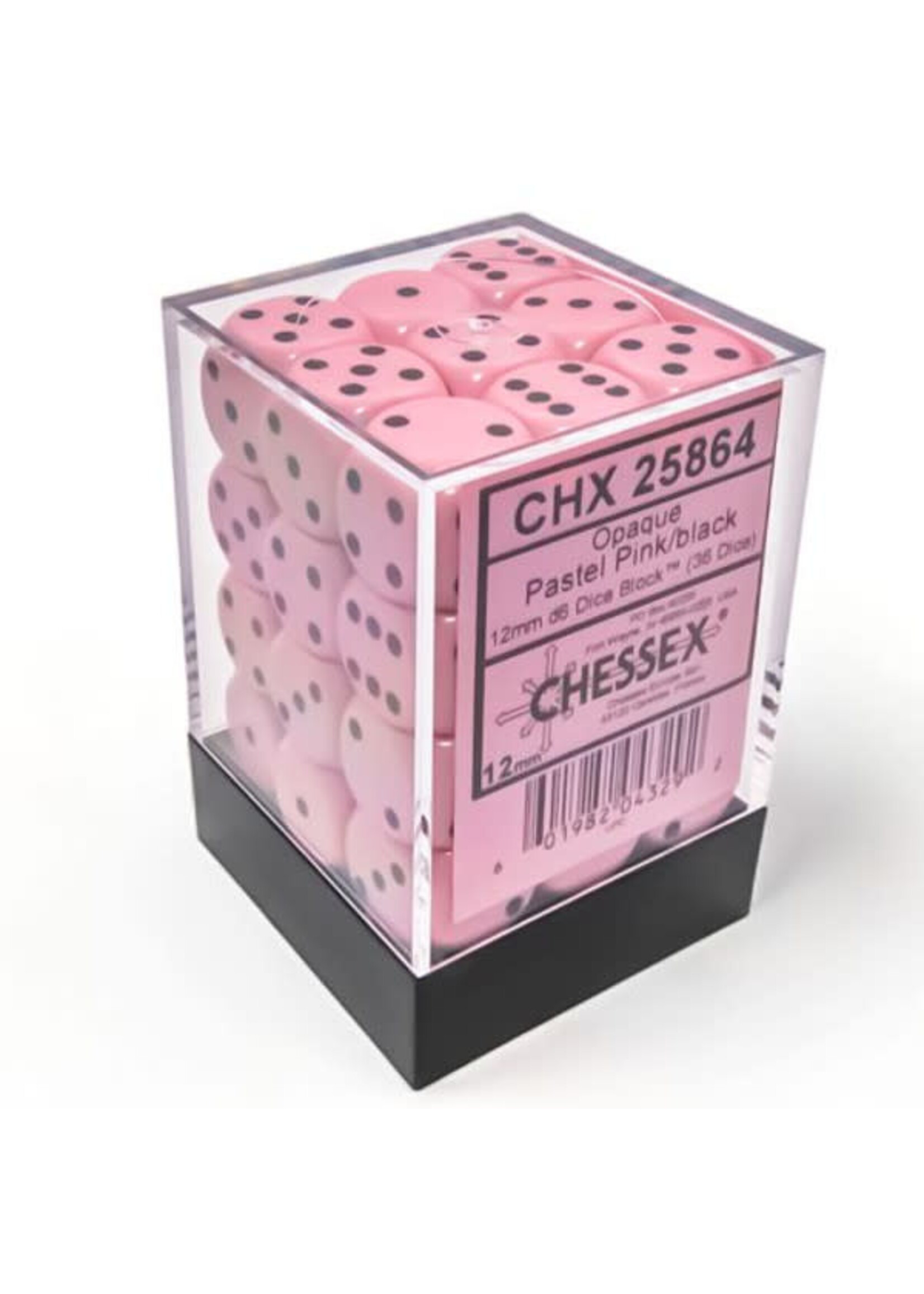 Chessex d6 Cube 12mm Opaque Pastel Pink w/ black (36)