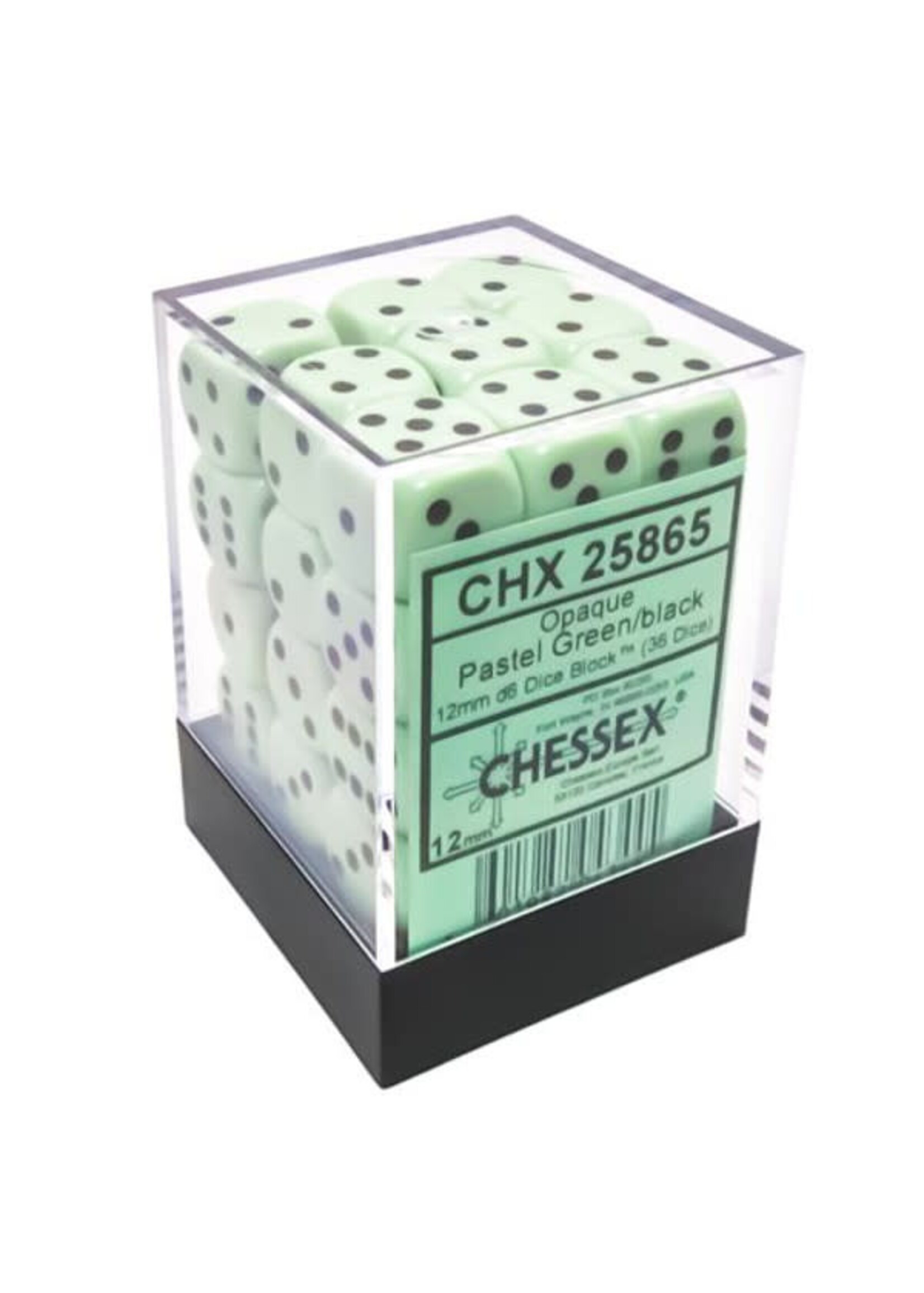 Chessex d6 Cube 12mm Opaque Pastel Green w/ black (36)