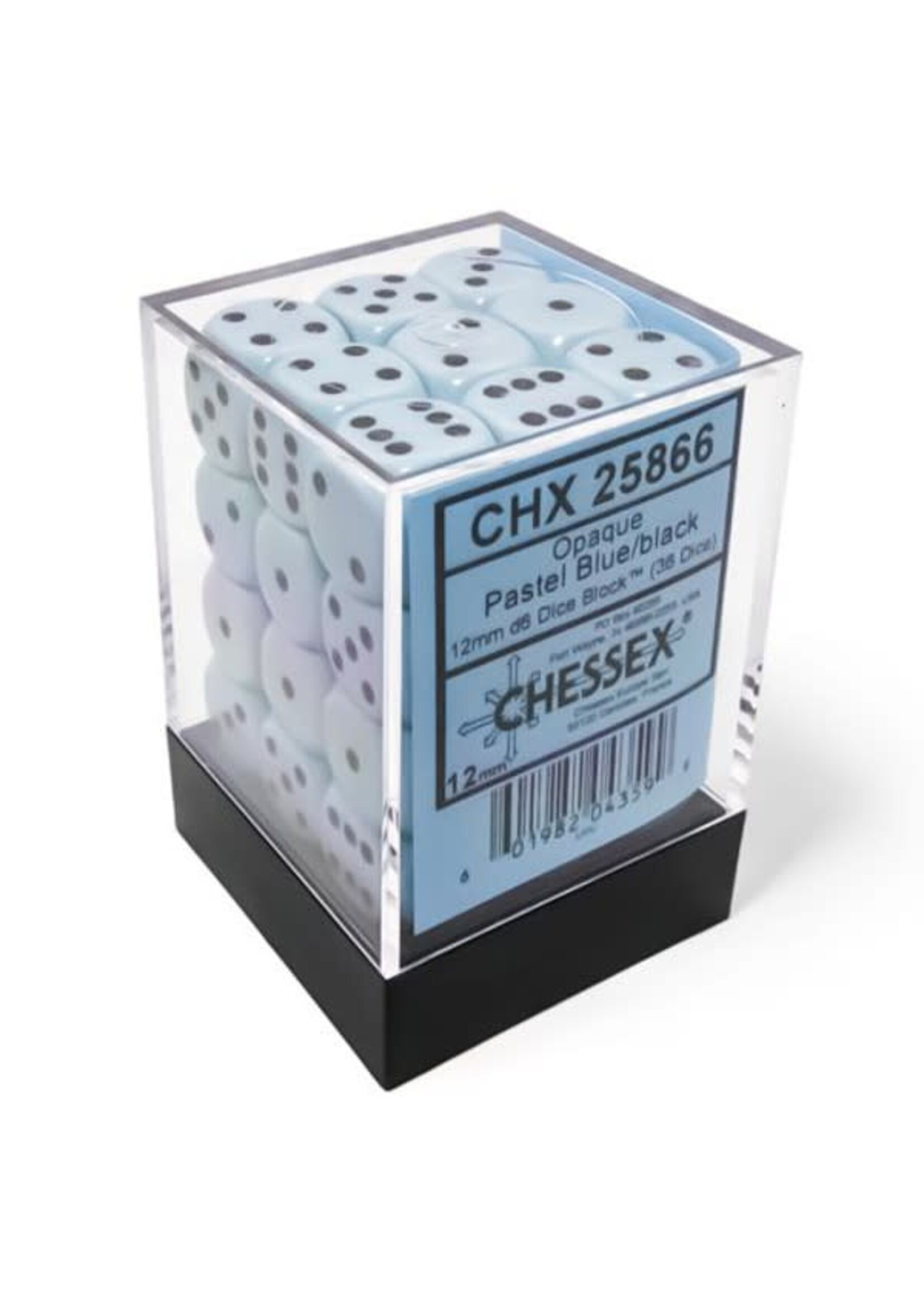 Chessex d6 Cube 12mm Opaque Pastel Blue w/ black (36)