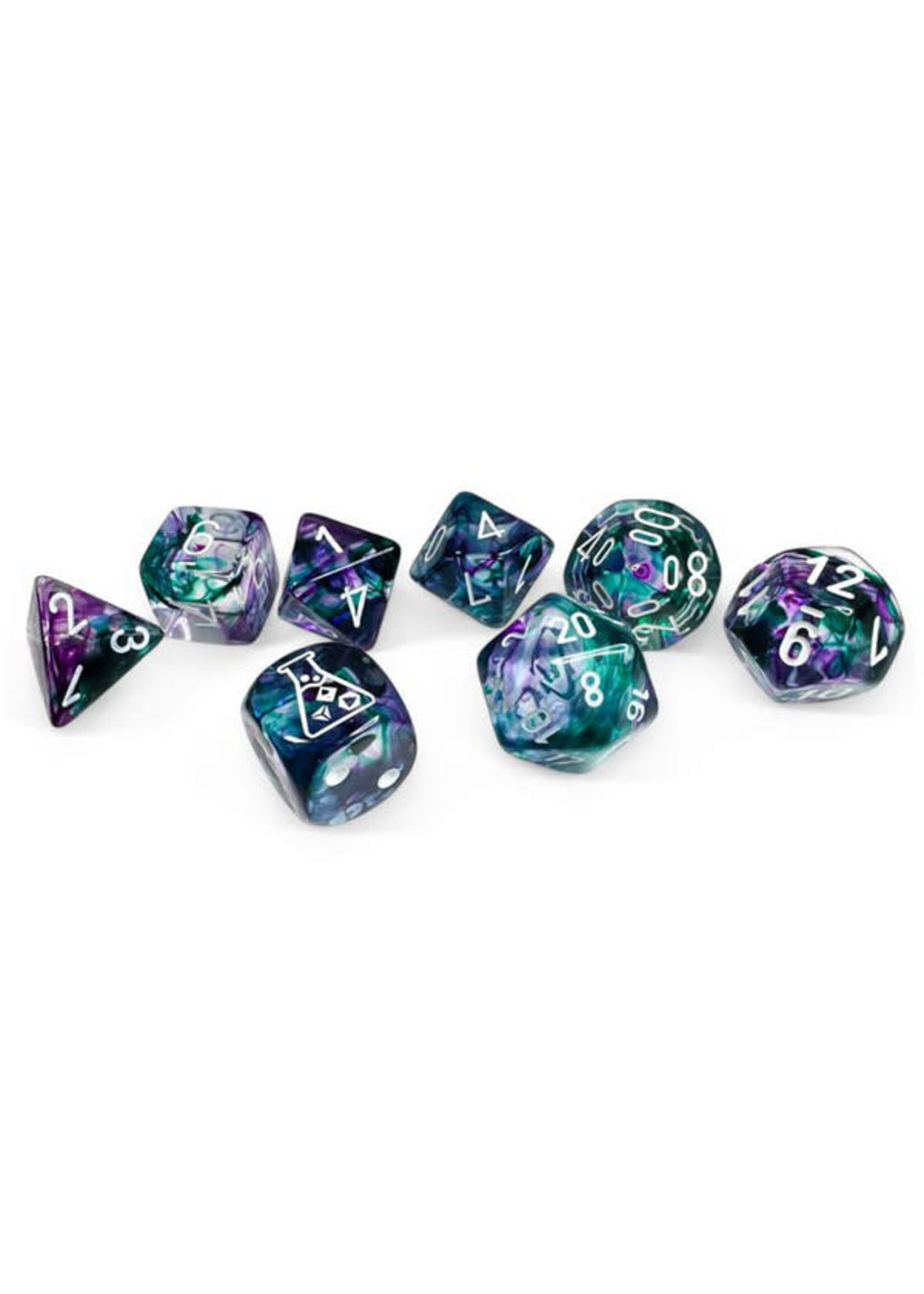 Chessex Lab Dice Nebula Poly 7 set: Flourite w/ white