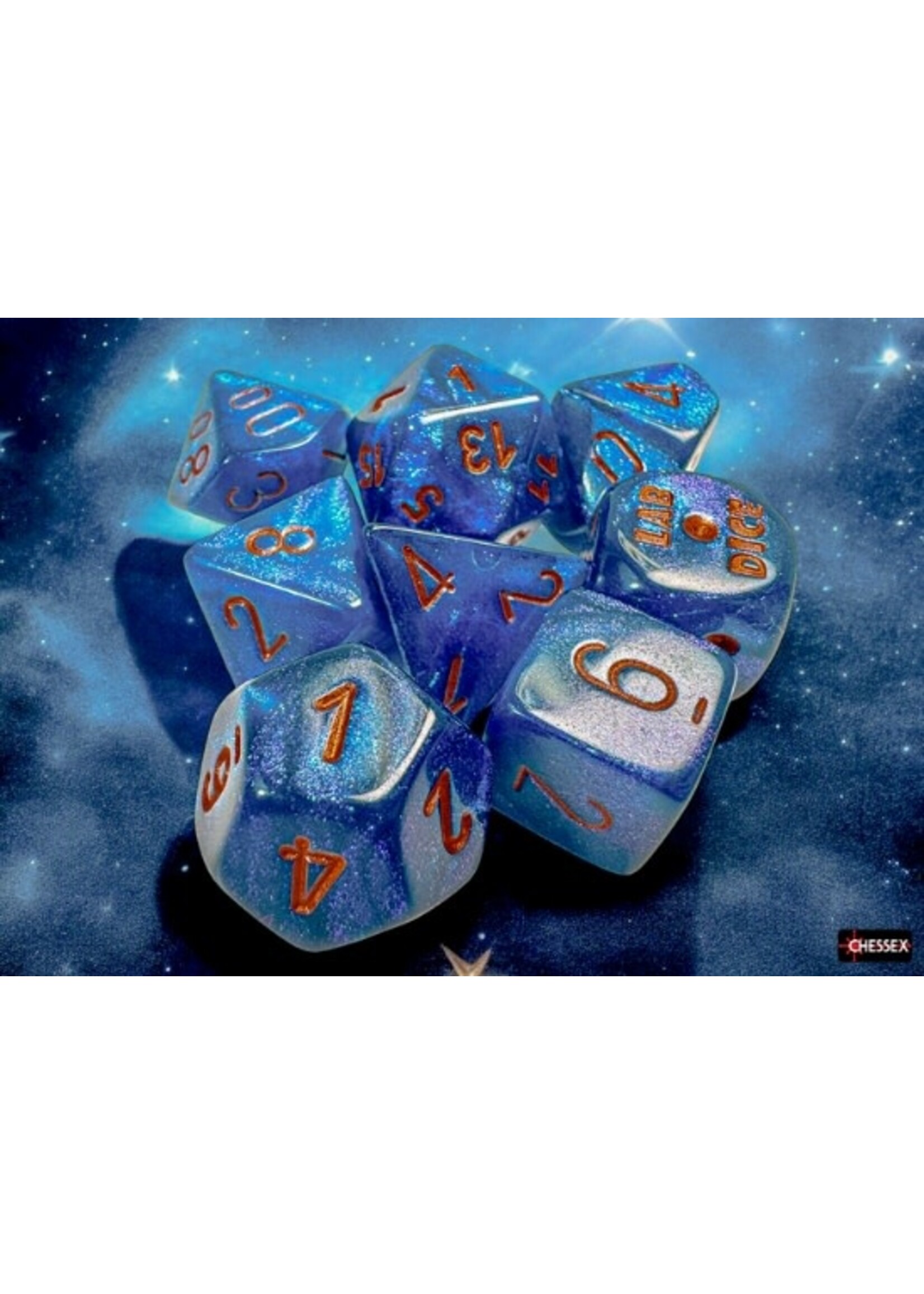 Chessex Lab Dice 9: Borealis Midnight/copper Polyhedral 7-Die Set (with bonus die)