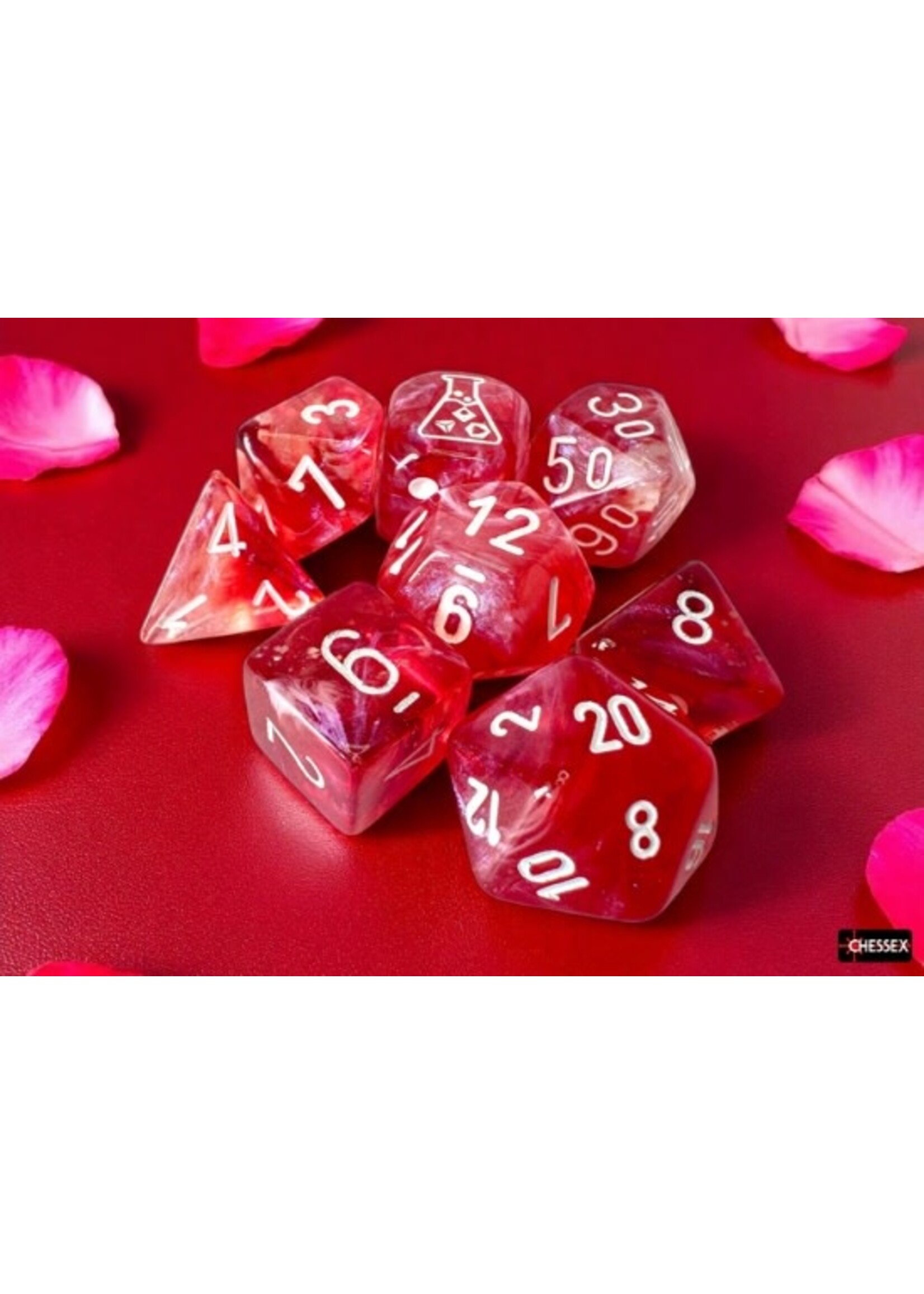 Chessex Lab Dice 9: Borealis Passion/white Luminary Polyhedral 7-Die Set (with bonus die)