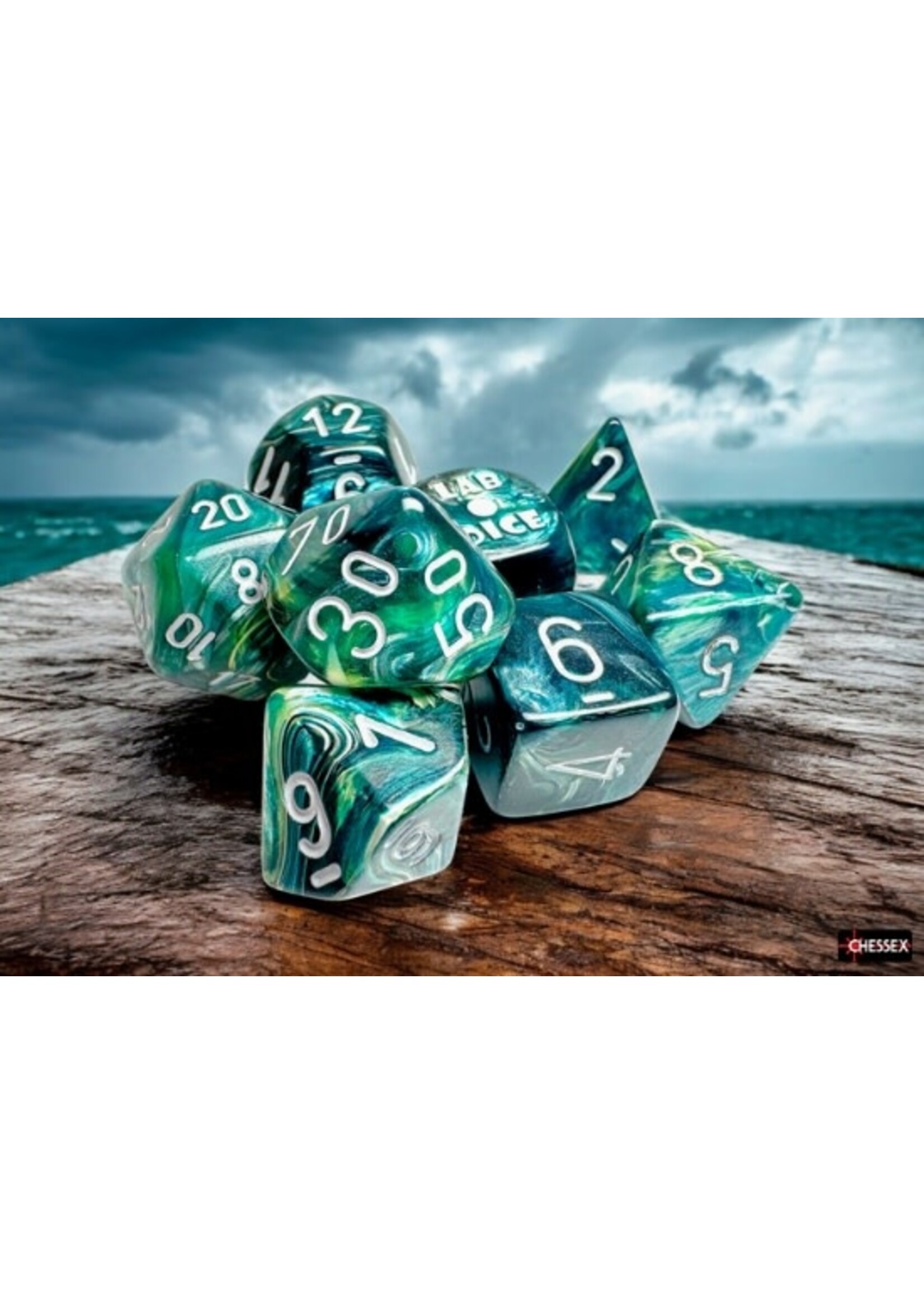 Chessex Lab Dice 9: Lustrous Neptune/grey Polyhedral 7-Die Set (with bonus die)