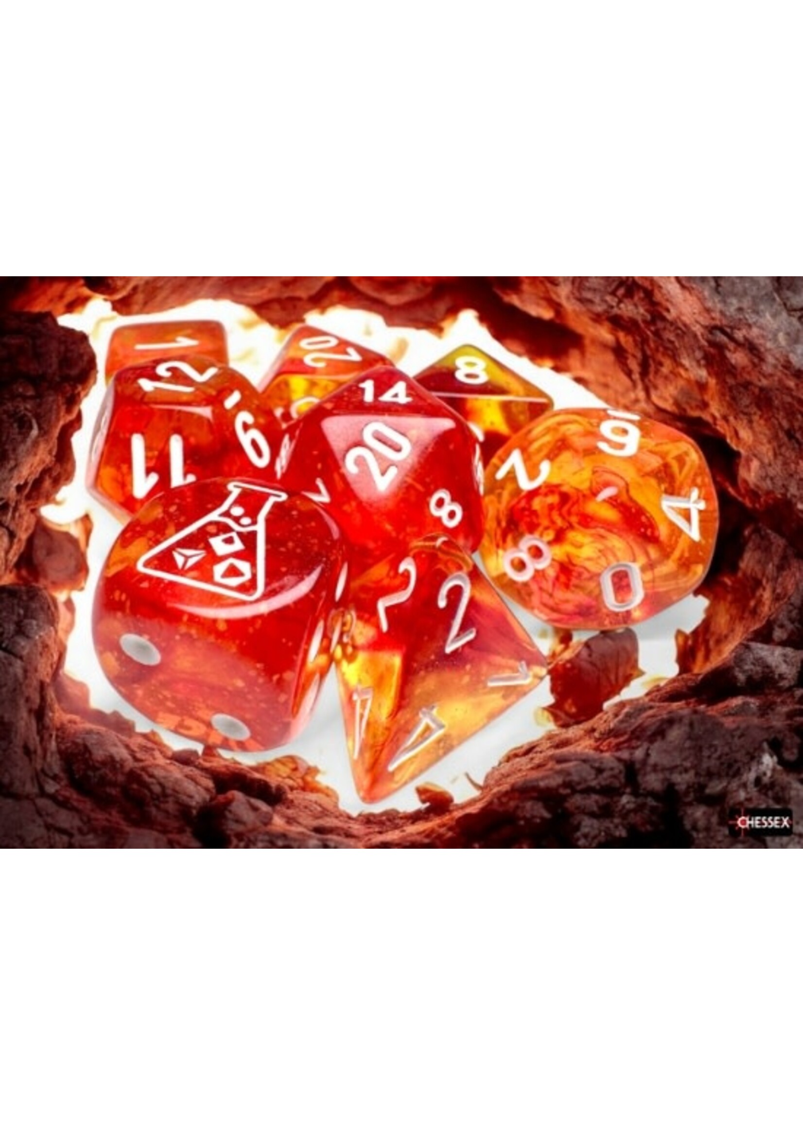 Chessex Lab Dice 9: Nebula Molten/white Polyhedral 7-Die Set (with bonus die)