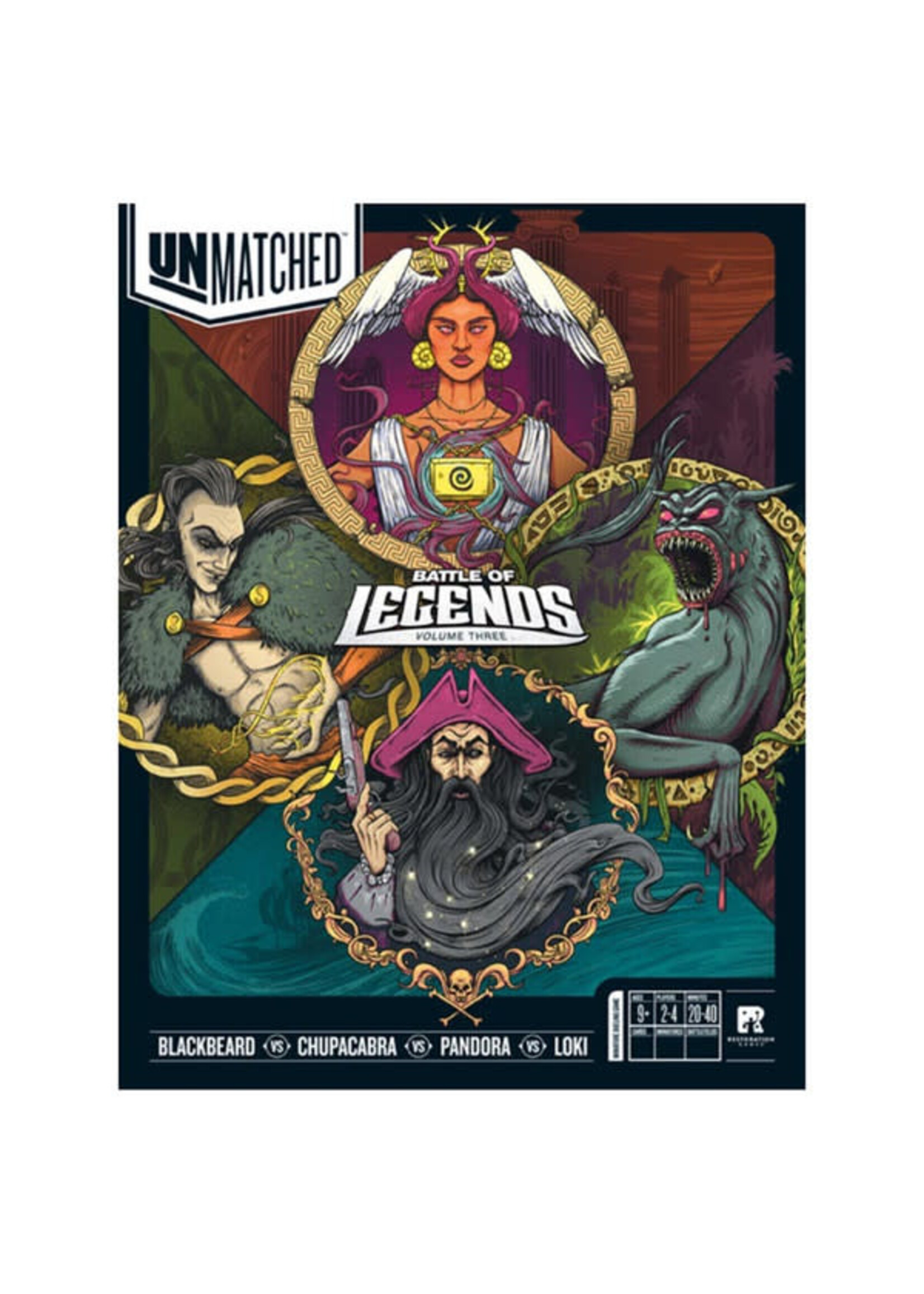 Restoration Games Unmatched: Battle of Legends Vol. 3 - Blackbeard, Chupacabra, Pandora, and Loki