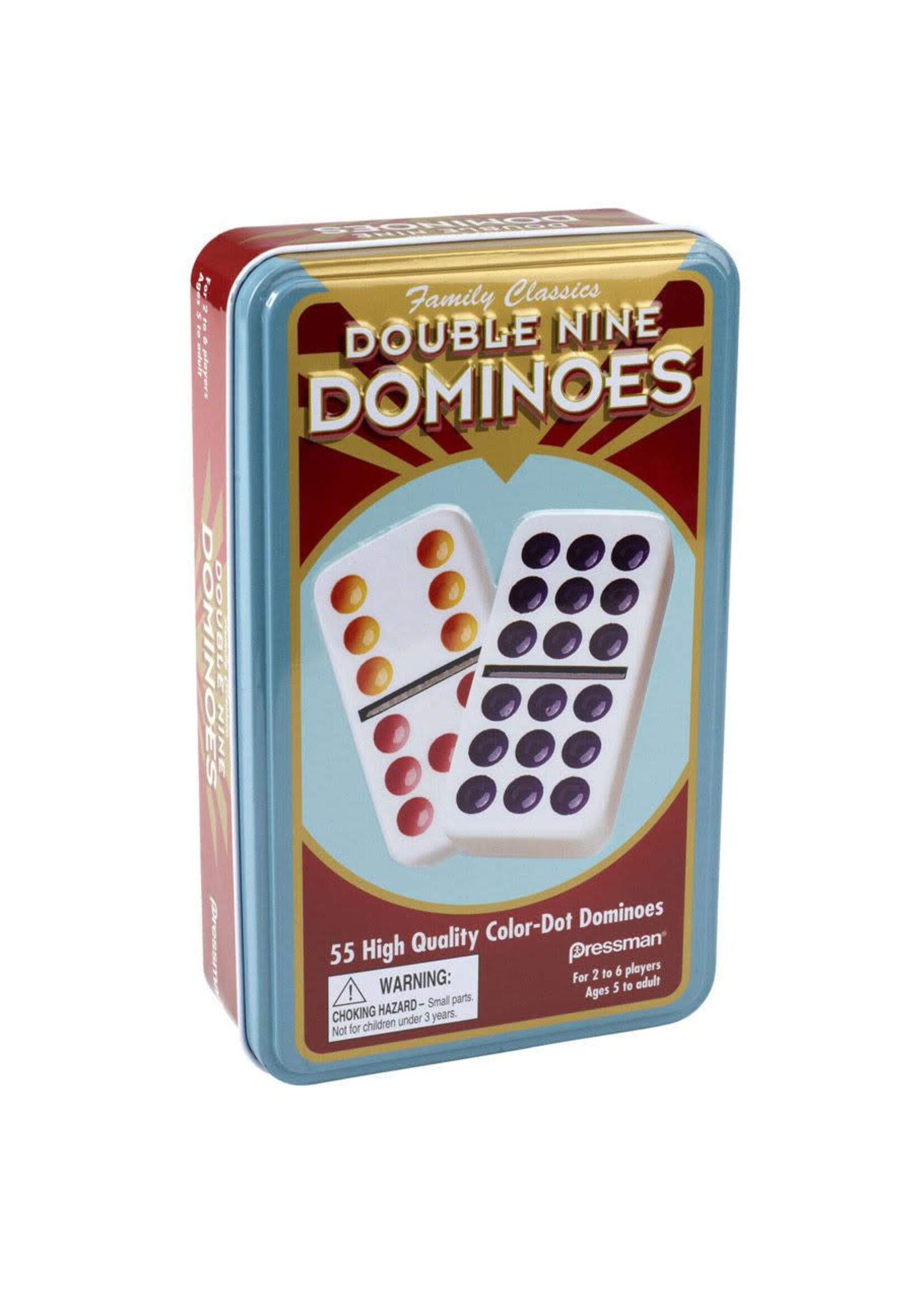 Pressman Toy Double Nine Color Dot Dominoes in Tin
