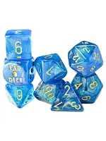 Chessex Lab Dice Shimmer Poly 7 set: Aqueous w/ gold