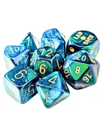 Chessex Lab Dice Gemini Poly 7 set: Green & Teal w/ gold