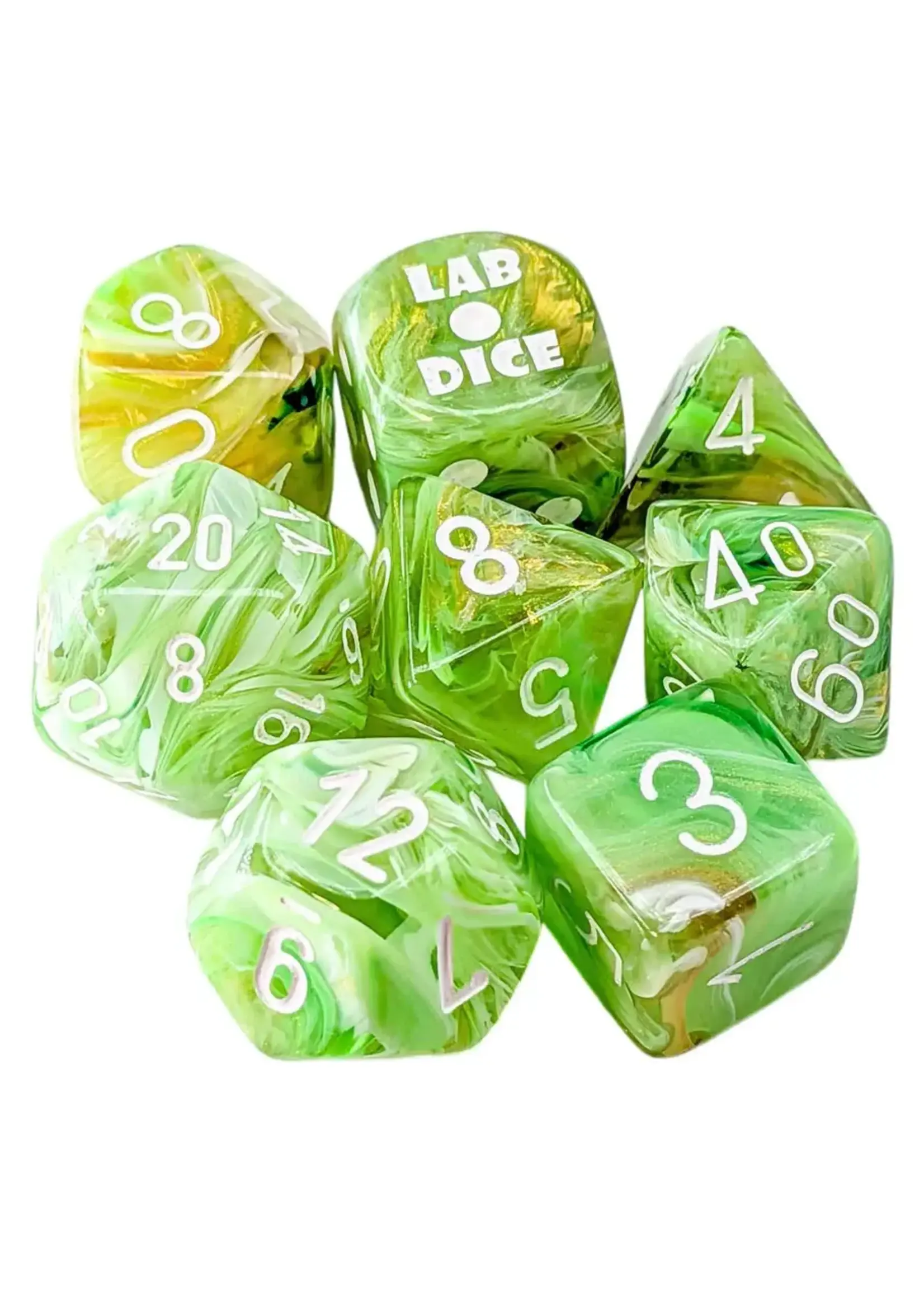 Chessex Lab Dice Marble Poly 7 set: Sour Green w/ white
