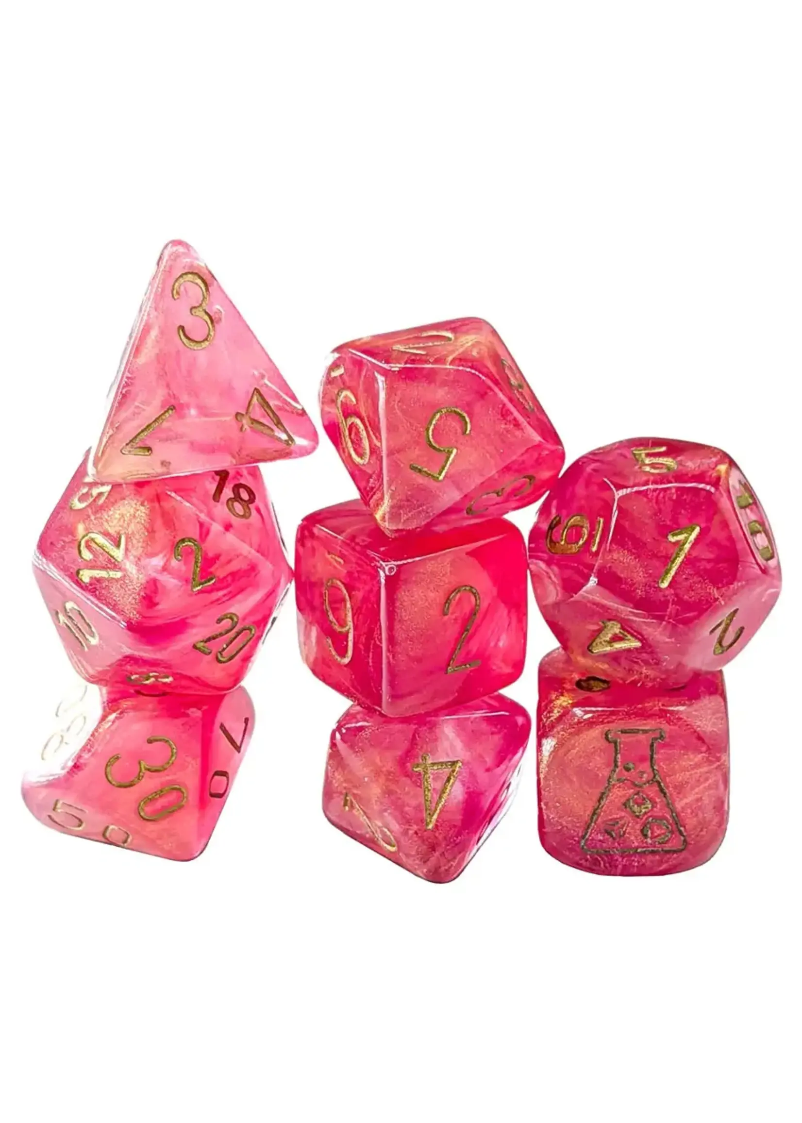 Chessex Lab Dice Shimmer Poly 7 set: Ignis w/ gold