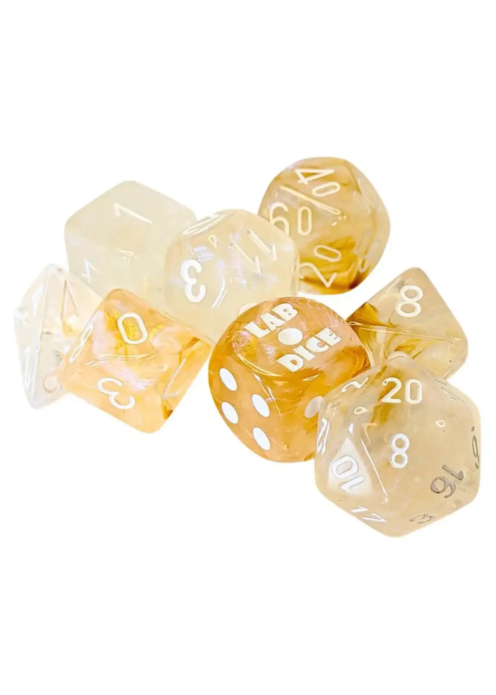 Chessex Lab Dice Borealis Poly 7 set: Champagne w/ White