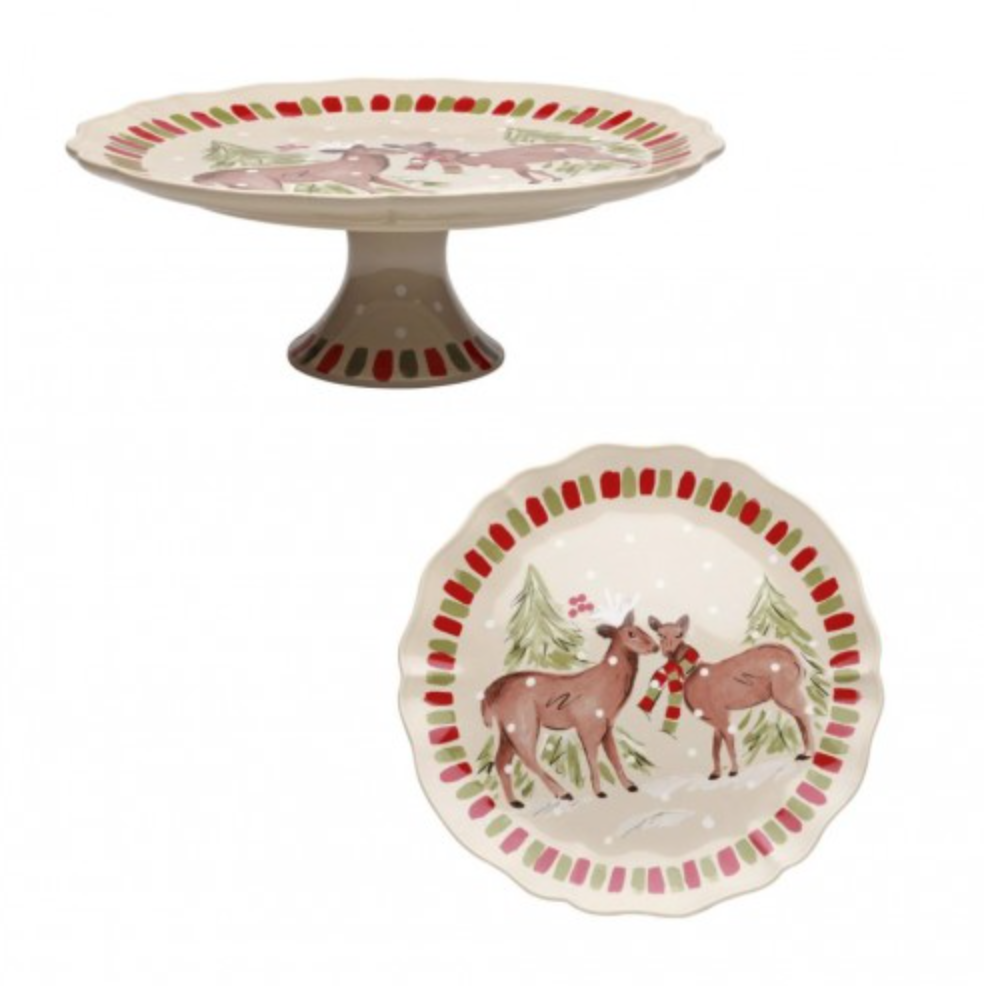 Casafina Living Deer Friends Lg Pedestal Plate