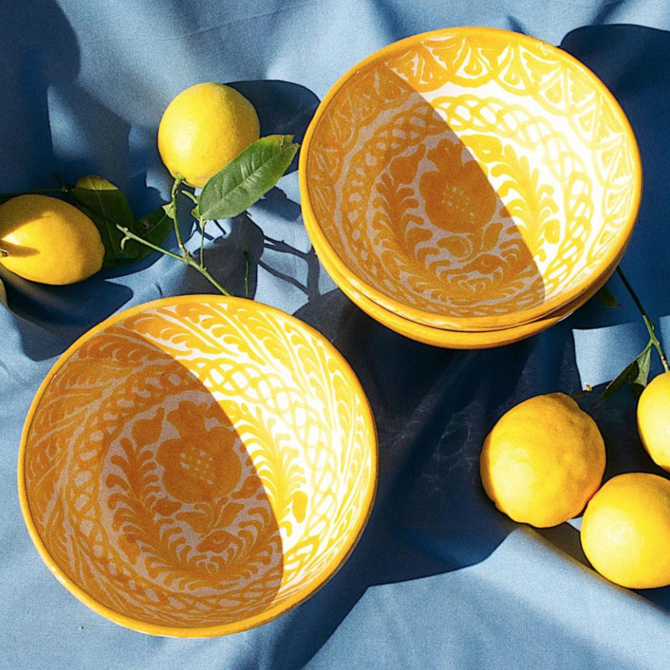 Pomelo Bowl Yellow Hand Painted Medium