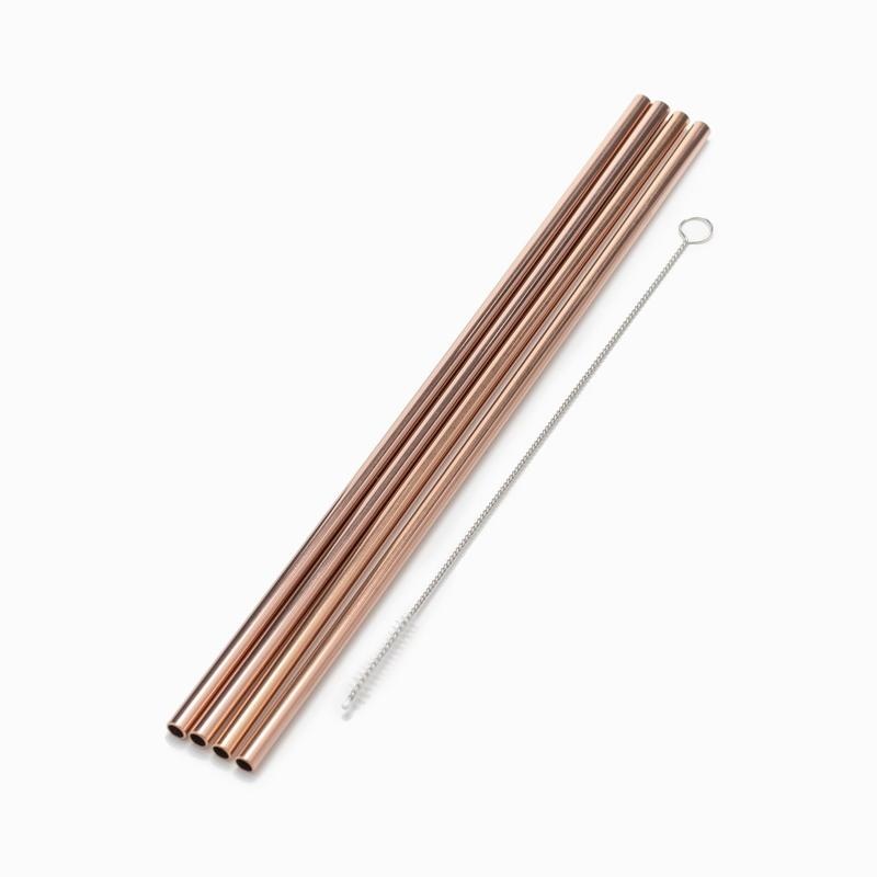 W&P Design 10" Metal Straws, Set of 4 w/ Cleaner, Copper