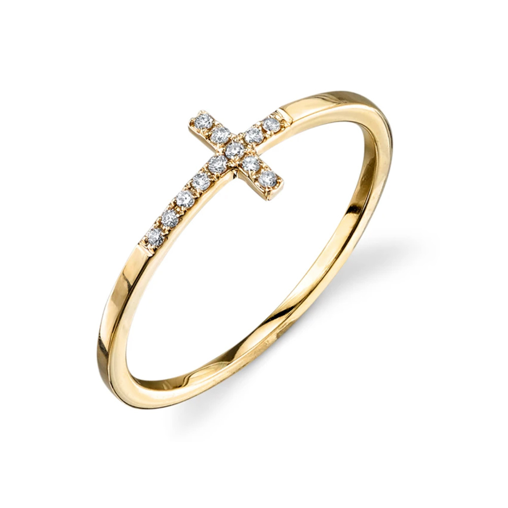 Sydney Evan Gold and Pave Elongated Bent Cross Ring