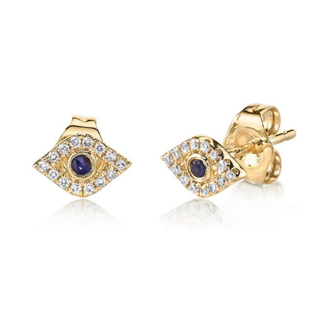 Sydney Evan Small Bezel Diamond Evil Eye Studs