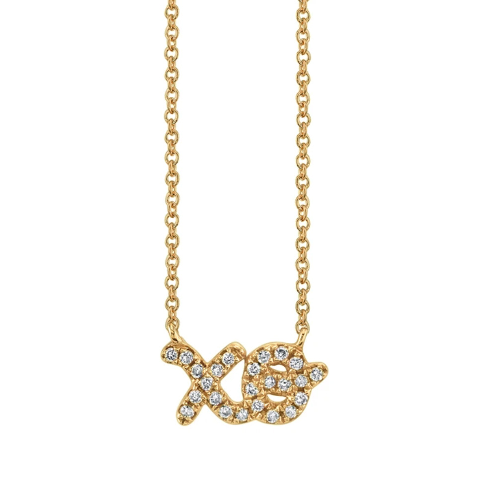 Diamond XO Frontal Necklace in 10K Yellow Gold