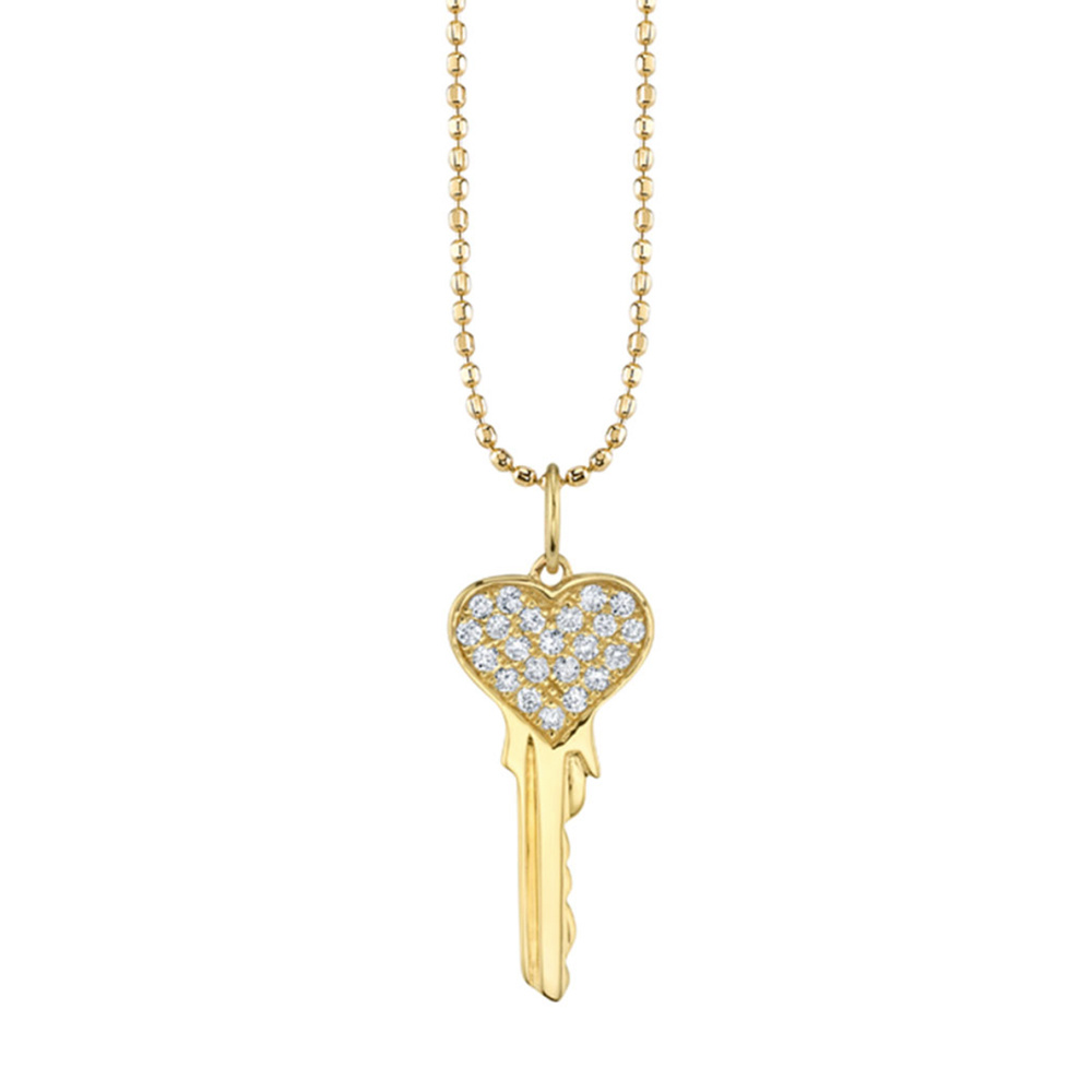 Sydney Evan Pave Heart Key Necklace