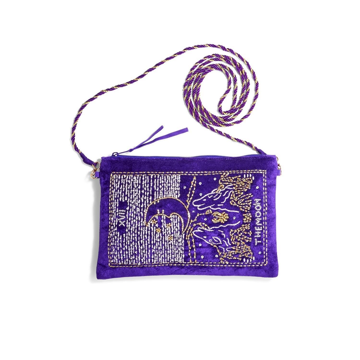 Two's Company Tarot Embroidered Bag w/ Strap Purple