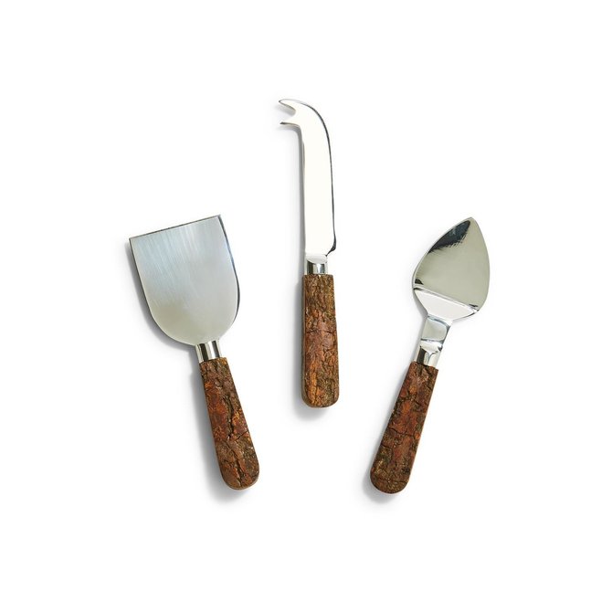 Two's Company Bark Handle Cheese Knives S/3