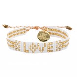 Love Project Seed Bead LOVE Bracelet - White & Gold