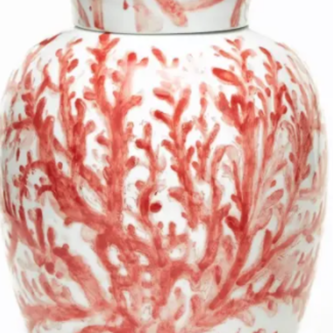 Two's Company Coral Ginger Jar Red