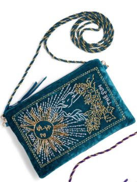 Two's Company Tarot Embroidered Bag w/ Strap Green