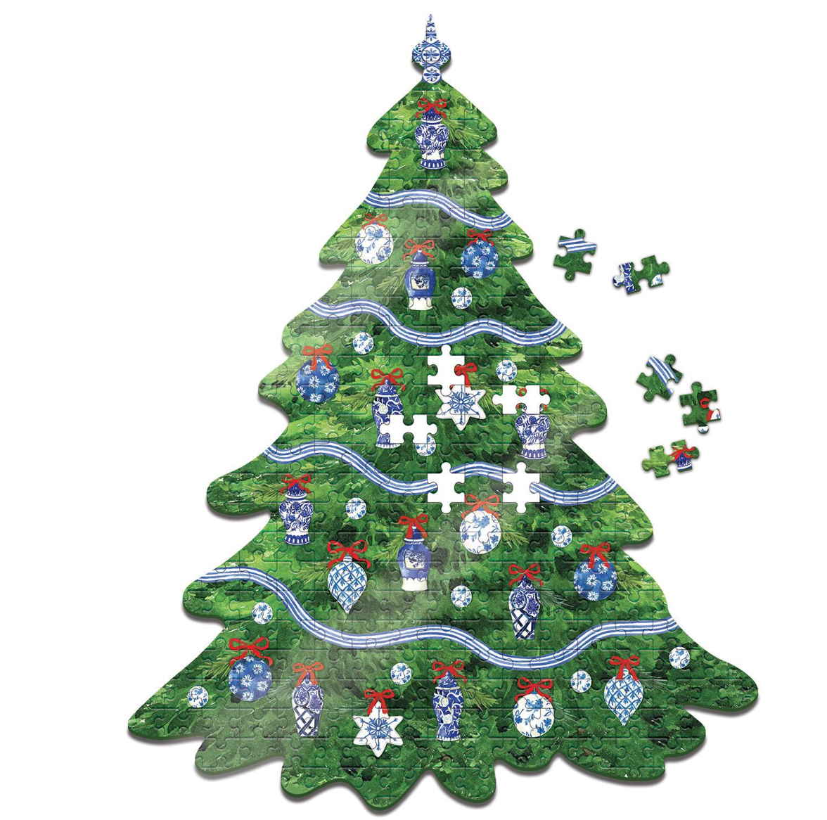 Two's Company Blue and White Christmas Tree Shape 500 Pc Jigsaw Puzzle