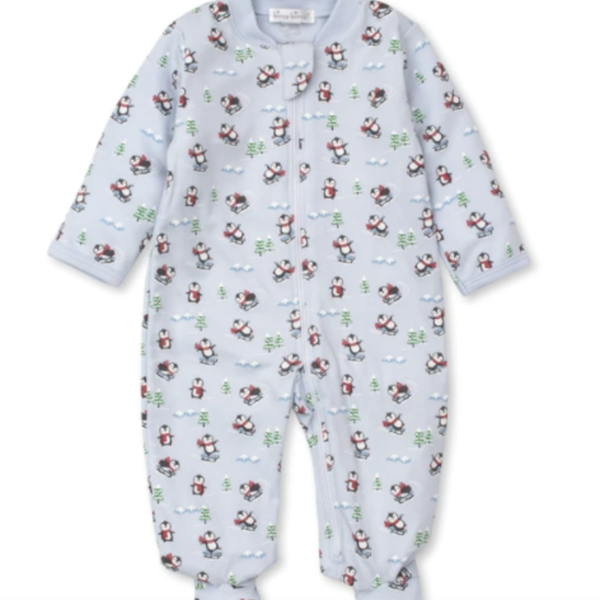 Kissy Kissy Slippery Slopes Print Zip Footie - Blue -3-6 mo