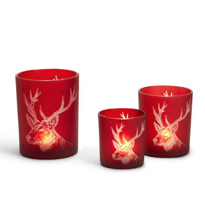 Two's Company Frosted Red Deer Candleholder - Small
