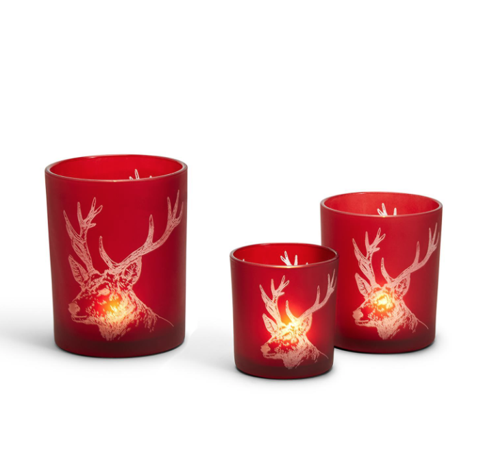 Two's Company Frosted Red Deer Candleholder - LG