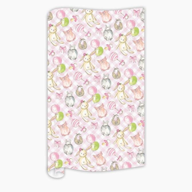 RoseanneBeck Collections Handpainted Baby Icons Wrapping Paper- Pink