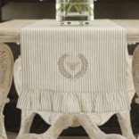 Crown Linen Designs Bumble Bee Stripe Linen Table Runner: Flax Stripe (Taupe) / 70"