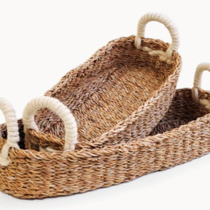 Korissa Savar Bread Basket with White Handles- Small