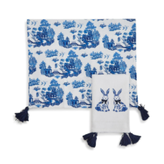 Two's Company Blue and White Dish Towels/ Tassels