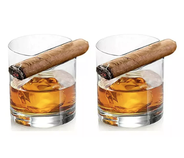 Wine Savant Cigar Holder Whiskey Glasses - Set of 2