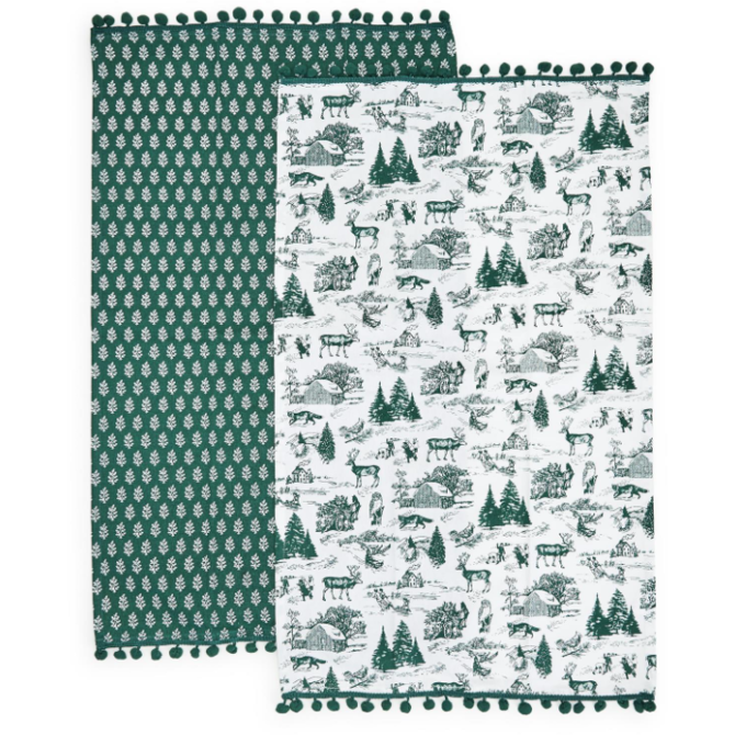 Two's Company Forest Christmas Set of 2 Dish Towels