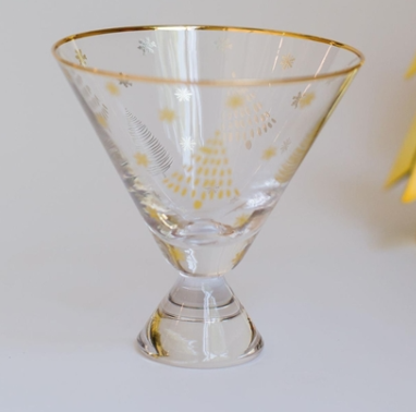 Mary Square Gold Tone Christmas Tree 5 ounce Cocktail Martini  Glass: Martini Glasses