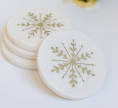 Mary Square Coaster Marble Snow Flake - 4 pcs