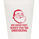 Sip Sip Hooray He Sees You When You're Drinking Set of 10 Reusable Cups