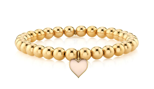 Sydney Evan Blush Enamel Heart Charm 6MM 14K Gold Round Bracelet