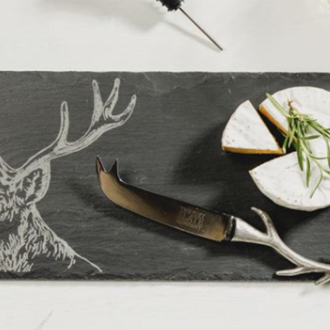 Selbrae House Stag Slate Tray, Knife and Pourer Set