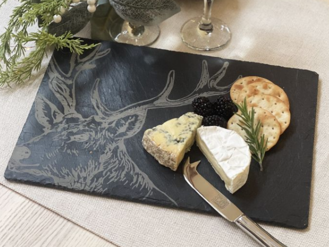Selbrae House Stag Slate Cheese Board and Knife Set