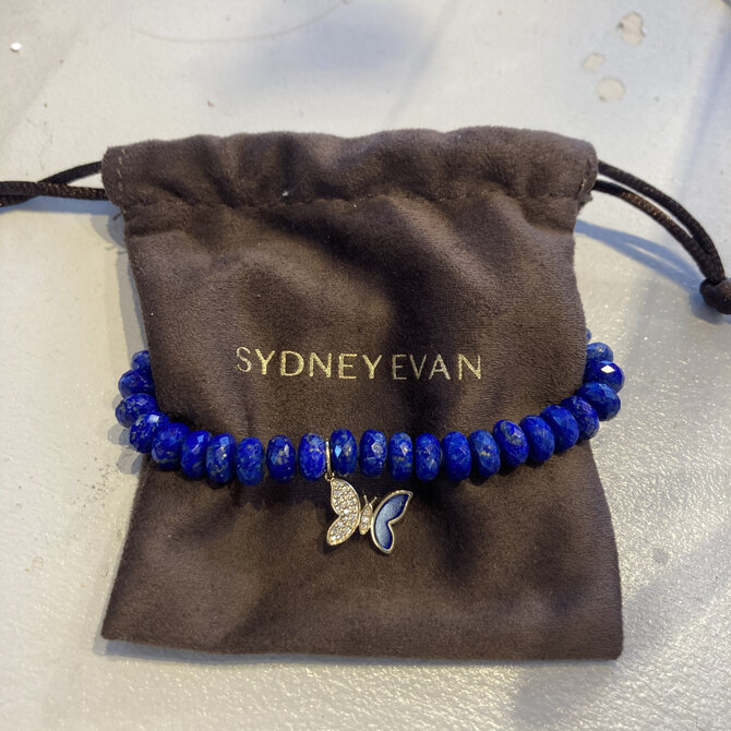 Sydney Evan Tiny Pave Butterfly With Stone Inlay Charm Bracelet