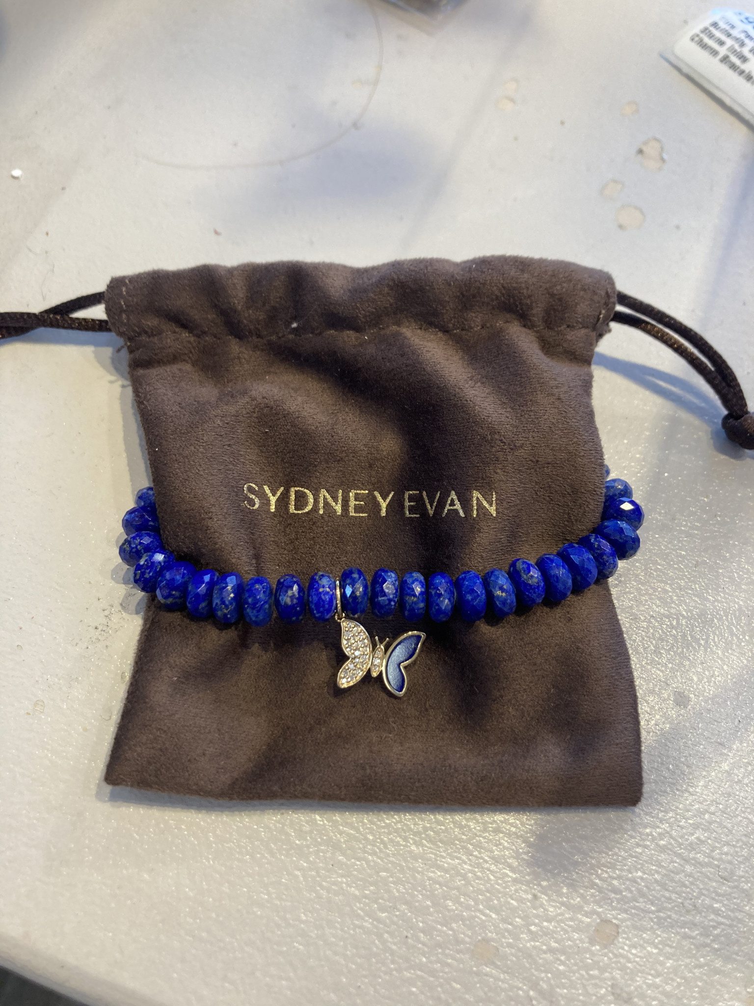 Sydney Evan Tiny Pave Butterfly With Stone Inlay Charm Bracelet