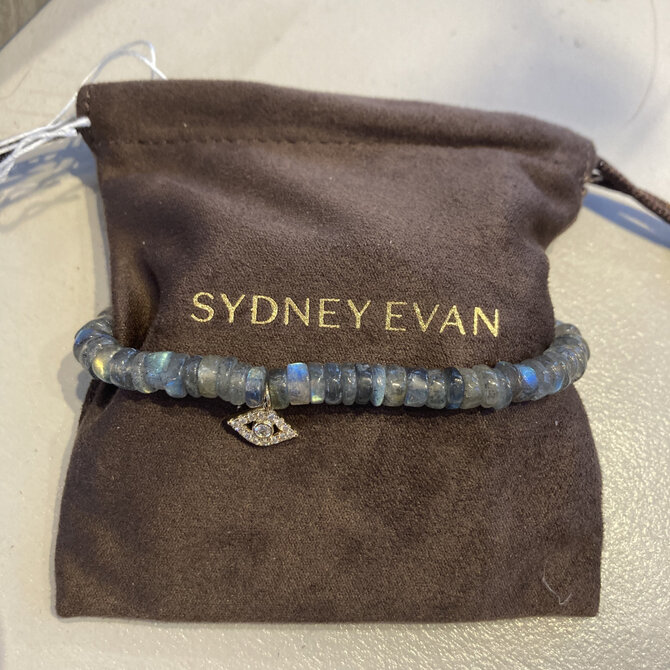 Sydney Evan Large Bezel Evil Eye Charm 6MM Labradorite Heishi Bracelet