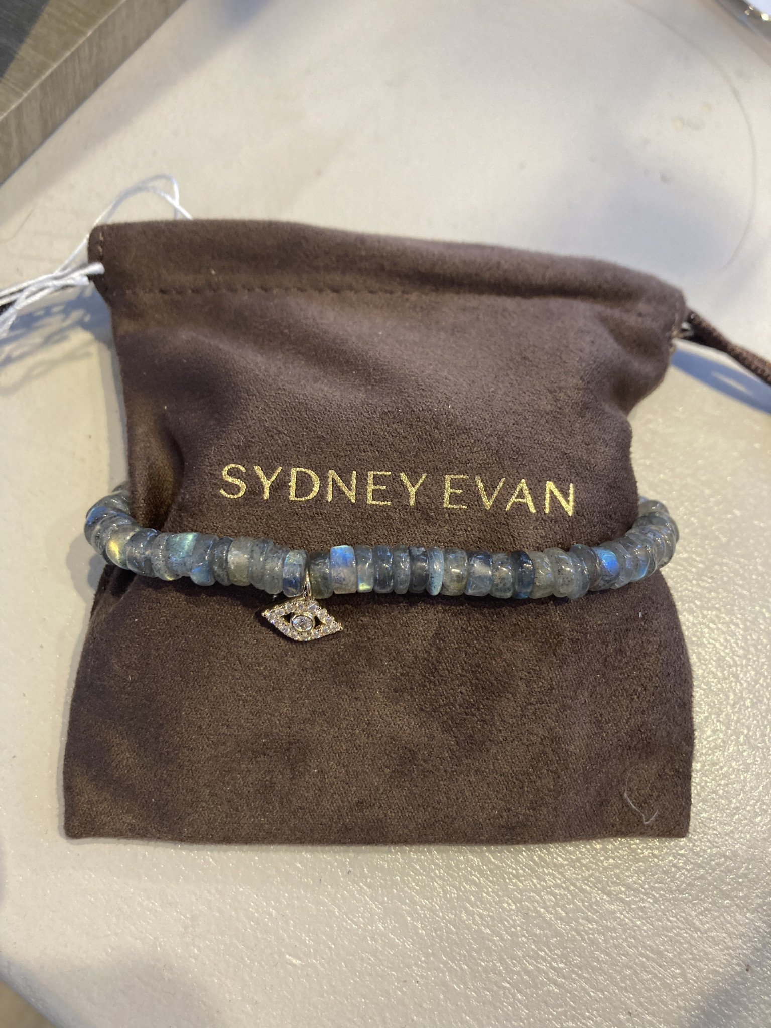 Sydney Evan Large Bezel Evil Eye Charm 6MM Labradorite Heishi Bracelet