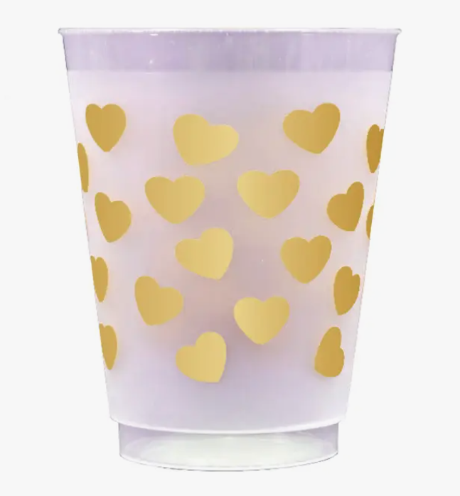 Sip Sip Hooray Gold Heart Valentine's Day Reusable Cups S/10