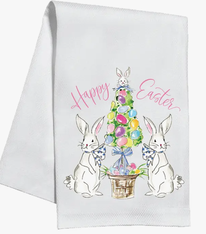 RosanneBeck Collections Bunnies with Easter Egg Topiary Kitchen Towel